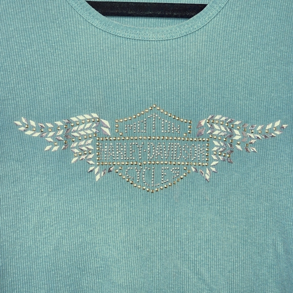 Harley Davidson Winged Logo Shirt Bling Ribbed Cotton Stretch Women's S - Picture 3 of 6